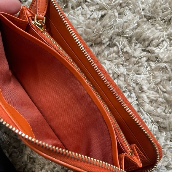 Prada Saffiano Long Continental Zip Wallet Orange Leather Gold Logo - Picture 10 of 13